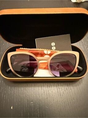 Komono Women's Cat Eye Sunglasses in Light Beige Frame with Dark Lenses